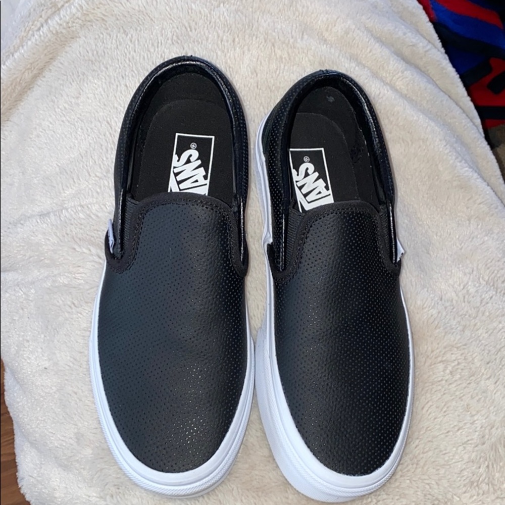 Black leather Van Slides